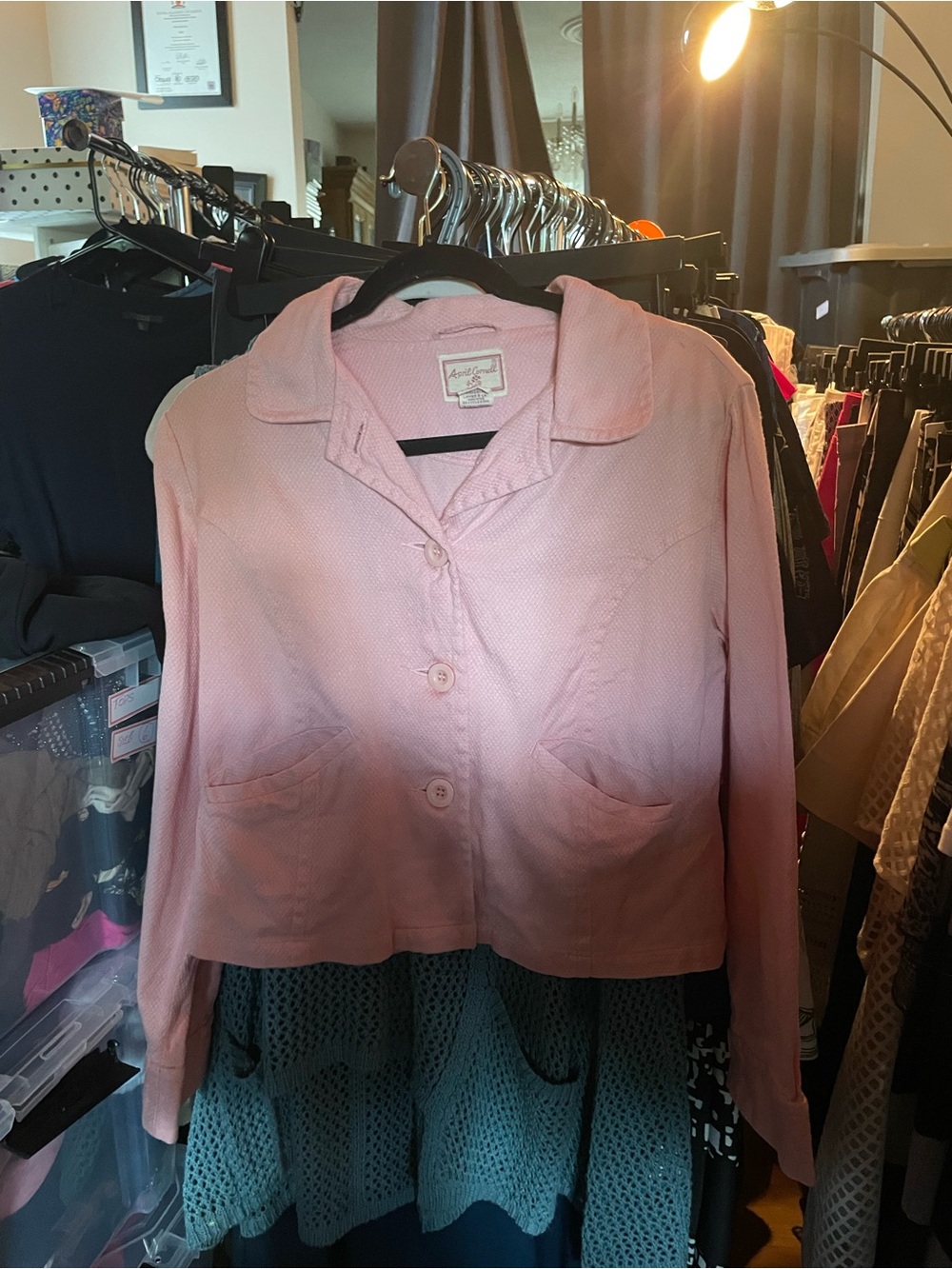 April Cornell Light Pink Button-Up Cropped Jacket
